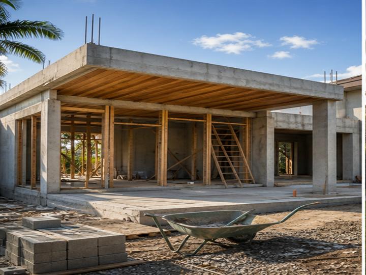 Ampliación residencial en etapa de estructura de concreto
