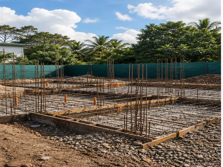 Cimentación residencial con acero de refuerzo y formaleta
